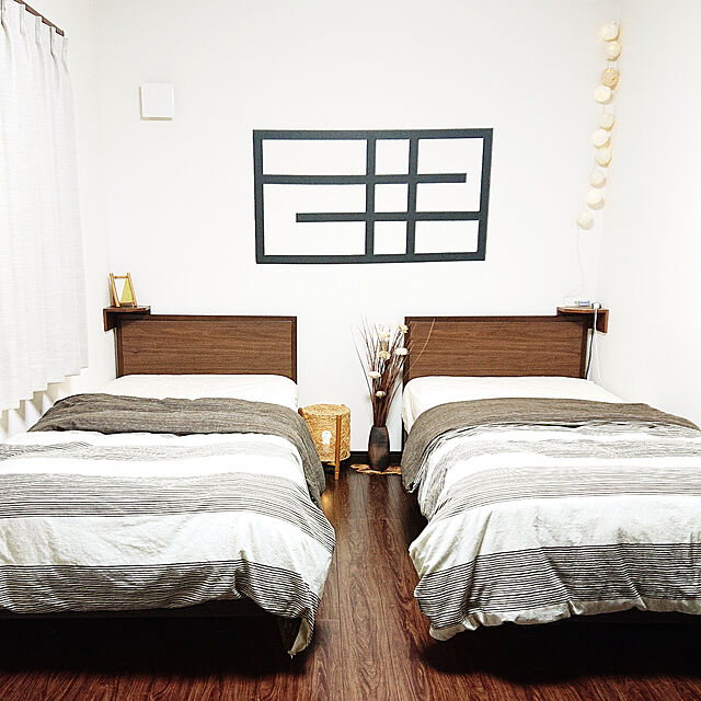 Bedroom,ホテルライク,シモンズのベッド,和モダン,寝室,マスキングテープ,DIYライト,ニトリ Mie-koの部屋