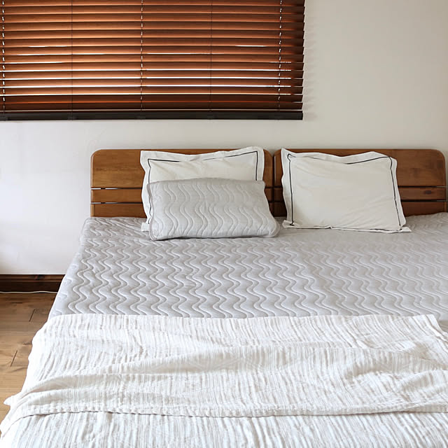 Bedroom,ニチベイ,ウッドブラインド,夏の暮らし準備,こどもと暮らす,冷感寝具,寝具カバー,ホームコーディ,ホームコーディのある暮らし,イオン ホームコーディ moimoiの部屋