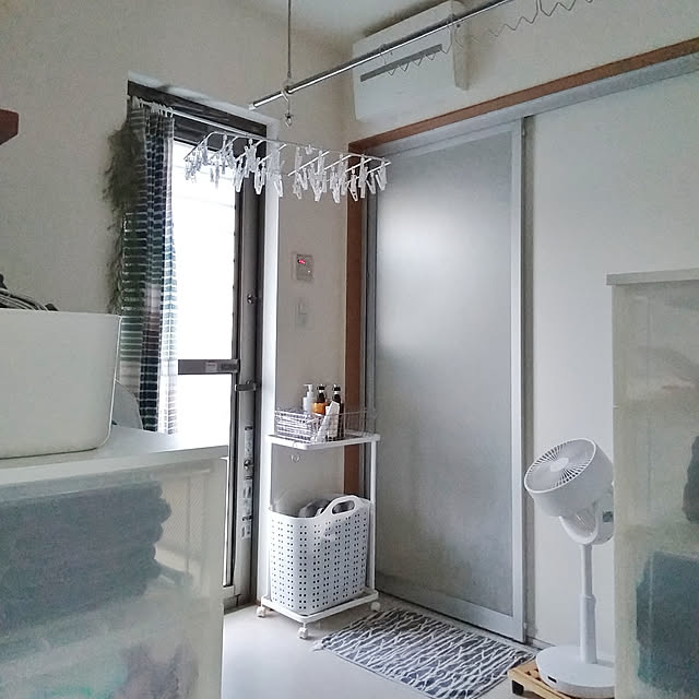 Bathroom,扇風機・サーキュレーター,無印良品,ニトリ,ランドリーワゴン,トスカ,ダイソー,100均,100均アイテム,ハンガーホルダー,ランドリーバスケット,バスマット,scope version.R,アルミハンガー,ホスクリーン yukoの部屋