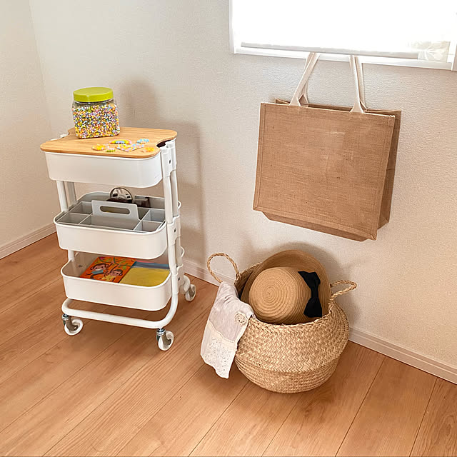 ジュートバッグ収納,IKEAワゴン,工作用品収納,無印良品,建売住宅,こどものいる暮らし,IKEA,お部屋回れてなくてごめんなさい,すっきり暮らしたい,Lounge namiの部屋