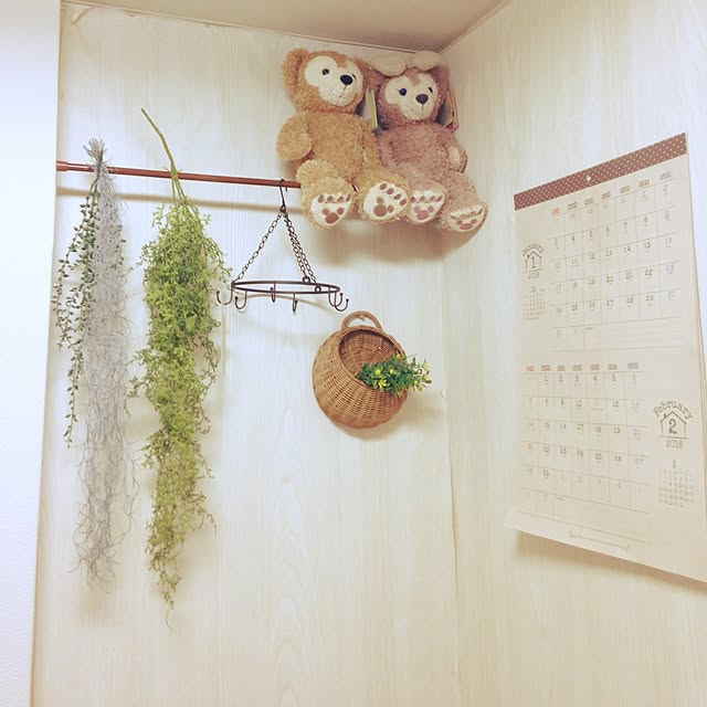 On Walls,壁紙屋本舗さん,フェイクグリーン,ドライフラワー,ダッフィー＆シェリーメイ,ぬいぐるみ収納,つっぱり棒,壁インテリア,いなざうるす屋さん,賃貸アパート,ワンルーム,一人暮らし 賃貸,DIY初心者,ひとり暮らし,ワンルームのお部屋がみたい！！,ブログはじめました。 littlesnowの部屋