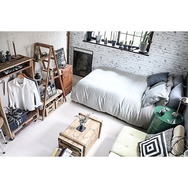 Bedroom,寝室,男前,DIY,セルフリノベーション,ニトリ,Rustic,a depeche,アメブロやってます♡,オリジナル家具,DIY家具,インスタやってます♡,輸入壁紙,IKEA,ドラム缶 yupinokoの部屋