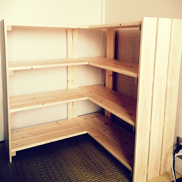 My Shelf,SPF材,すのこ,DIY,ナチュラル,カフェ風,衣類,子供,見せる収納,賃貸 shirayukiの部屋