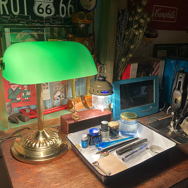 LAMY,つけペン,ガラスペン,癒しセット,バンカーズランプ,ビーコンライト,ホーローバット,モンキーレンチ,Overview,昭和レトロ,足踏みミシン,Andy Warhol,アンディウォーホル,サビトタン,トレジャープラネット,ピクサー,ハッピーセット,ブリキ看板,ルート66,ペンレスト,瓶ビール蓋,カフェコローレ heidiの部屋