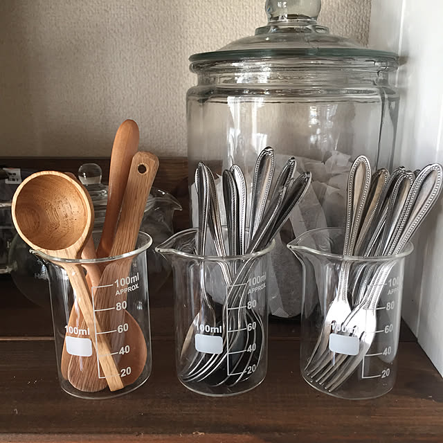 My Shelf,cafeコーナー,ビーカー収納,ビーカー,ホピア,100均,スプーン,カトラリー収納,カトラリー,理科系インテリア,理科系器具,2DK 賃貸,賃貸暮らし,賃貸アパート tocotoco.10の部屋