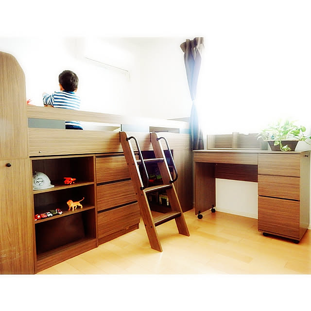 Bedroom,子供部屋,システムベッド,建売,建売住宅,アジアンモダンにしたい♡,コメントお気遣いなく♡,マットブラック部,ダークブラウン部,インテリアオフィスワン kodaminの部屋