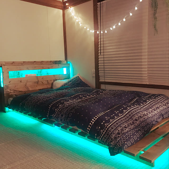 Bedroom,LED,スノコ,ローベッド,DIY,一人暮らし,照明 miyatetsu8888の部屋