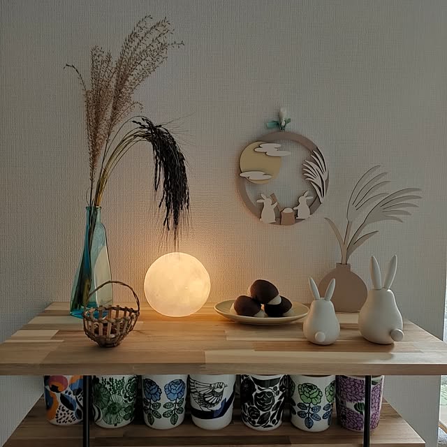 My Shelf,和テイスト,癒し,いいね、フォロー本当に感謝です♡,好きなものに囲まれて暮らす,のんびりマイペース,良いね！押し逃げゴメンなさい|д꒪ͧ)…,素敵なご縁に感謝☆彡,ご覧頂きありがとうございます♡,イッタラ カステヘルミ,マリメッコ,パッカネン,コンパクトな間取り,造作棚,アカシアのカッティングボード,うさぎさん,スリコ,ブルー,グリーン,陶器,たちきち和皿,777pic marosukeの部屋