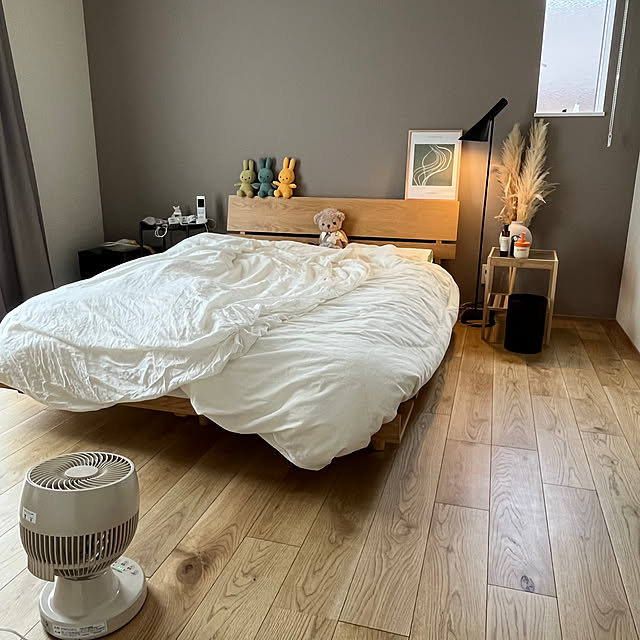 Bedroom,サーキュレーター,ホームコーディ,ホームコーディのある暮らし,イオン ホームコーディ,夏の暮らし準備2024,IKEA,アクセントクロス,寝室インテリア,ニトリ　ベッド yaの部屋