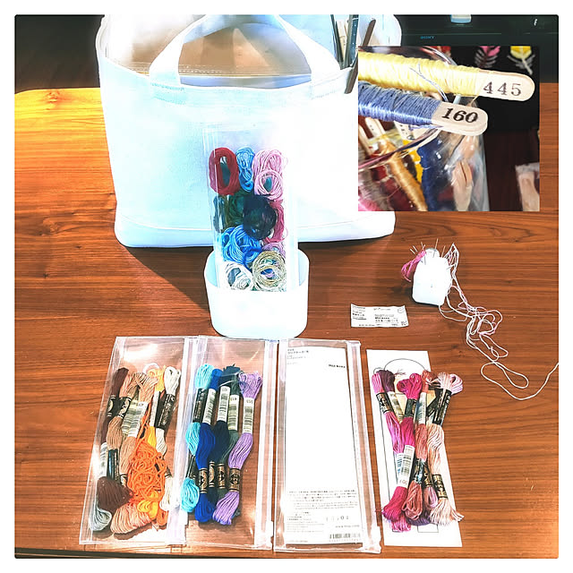 My Desk,文房具収納,刺繍糸,無印良品,収納,見直し,趣味の時間,簡単収納,クリアケース,綿棒ケース a.co.の部屋