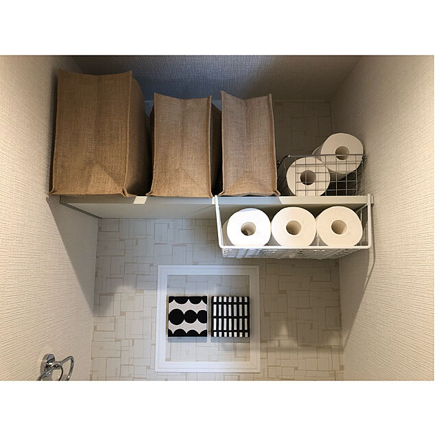 3COINS,ジュートバッグ,無印良品,一人暮らし,1人暮らし,ファブリックパネル,Bathroom,トイレ収納 wakameの部屋