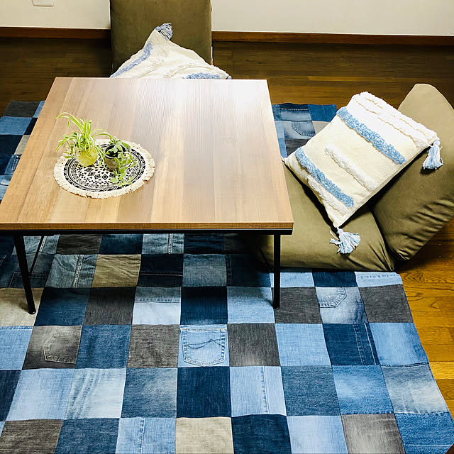 パッチワークラグ,デニム リメイク,ハンドメイド,男前,Lounge emizouの部屋