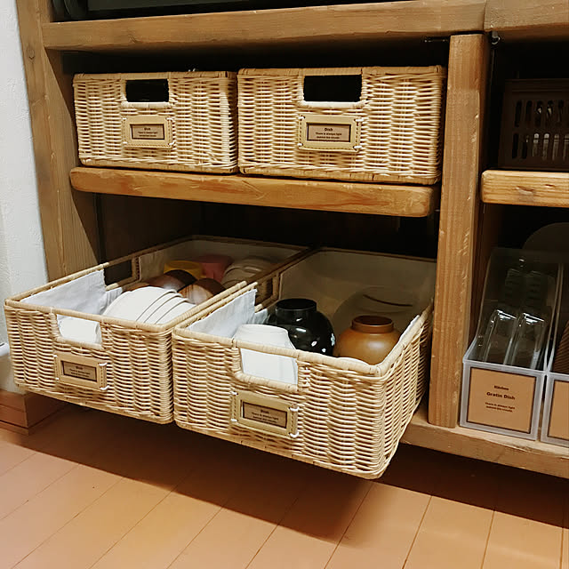 Kitchen,ベルメゾン,キッチン収納,食器収納,シンデレラフィット,キッチン棚,ベルメゾンのラタンバスケット miya5の部屋