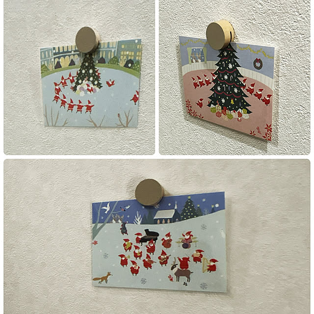On Walls,ピクチャークリップ,小さな美術館,階段の壁,階段,micaさんの作品,ミニスワッグ,季節を楽しむ暮らし,季節を感じる暮らし,クリスマス,ひらいみも,ディスプレイアイディア,ディスプレイ,お気に入り,ポストカード yunyumの部屋