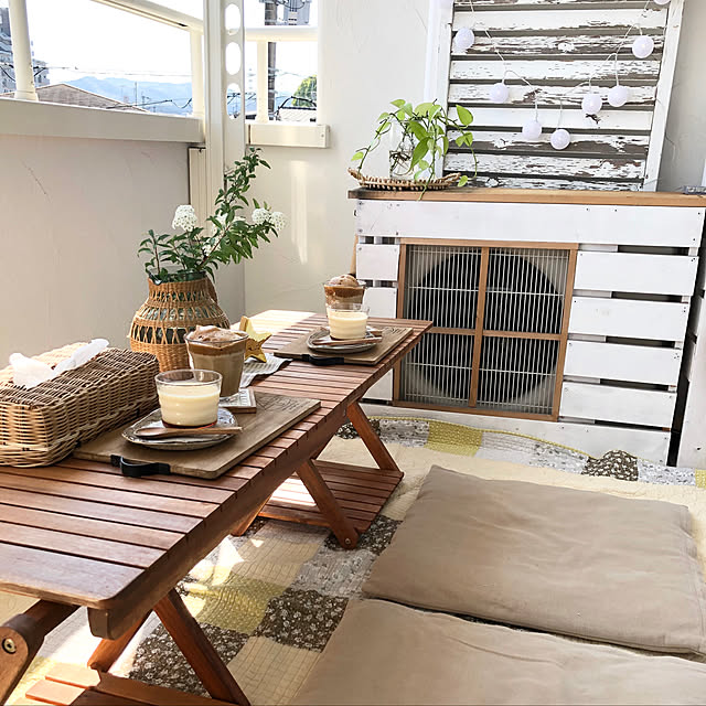 ダルゴナコーヒー♡,4-cloverちゃんのタイルコースター,sunnyちゃんのカフェトレー♡,インナーバルコニー,おうちCafe*,室外機カバーDIY,ニトリ2020ベランダガーデンモニター,ベランダガーデン,ニトリ,ナチュラルインテリア,ナチュラル,かごが好き♡,My Desk yumicloverの部屋