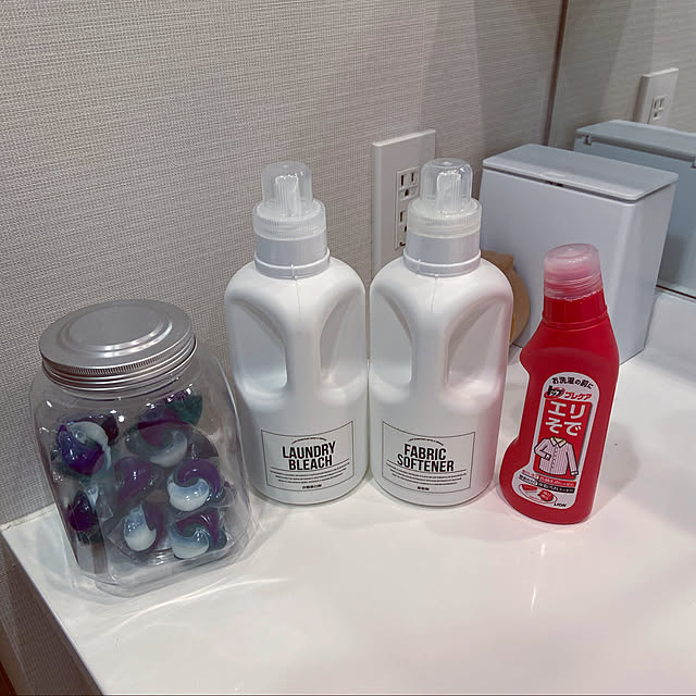 ジェルボール入れ,ラベルシール,洗濯洗剤ボトル,seria,こどもと暮らす,すきなものに囲まれた暮らし,マンション暮らし,Bathroom ringonomiの部屋