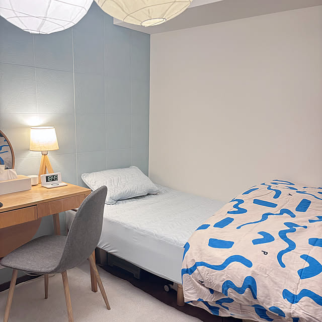 Bedroom,寝室,寝室インテリア,パッドdeシーツ,ブルーインテリア,暑がり,ベッドリネン,ベッドサイド,ベッド周り,ベッドフレーム,ベッドカバー,ベッドルーム,ベッド,リノベーション,海外インテリアに憧れる,中古マンション,リノベ,中古を買ってリノベーション,中古マンションリノベーション,リノベーションマンション,中古マンションリフォーム,中古マンションリノベ,冷感寝具,寝具カバー,ホームコーディ,ホームコーディのある暮らし,イオン ホームコーディ sakielの部屋