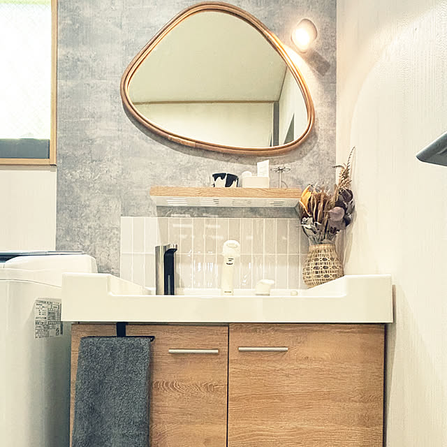 Bathroom,ナチュラル,IKEA,洗面台,洗面所,DIY,ビフォーアフター,洗面所 収納,洗面台リメイク,洗面台DIY,ミラー壁掛け,SHEIN,木目 naco.の部屋