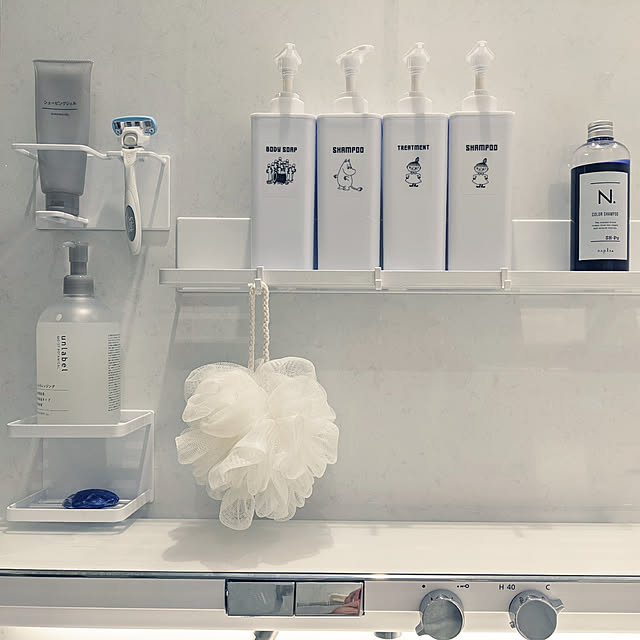 Bathroom,SYNLA,TOTOシンラ,いつもいいねやコメありがとうございます♡,ホテルライクを目指して,フォローすごく嬉しいです♡,癒し,シャンプーボトル,ピータッチキューブ,ムーミン,セリア,ラベル自作,まったり時間 Ameの部屋