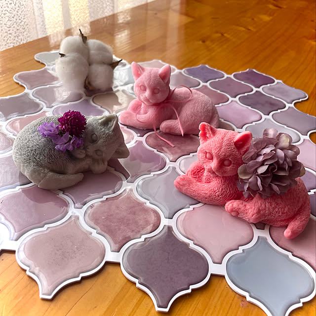 ピンク色多め,ハンドメイド,猫型キャンドル,キャンドル,ねこ好き,ねこのいる風景,ねこと暮らす,ねこのいる日常,作るの楽しいけどその後どうしよう,他の色でも作りたい,My Desk yumiの部屋