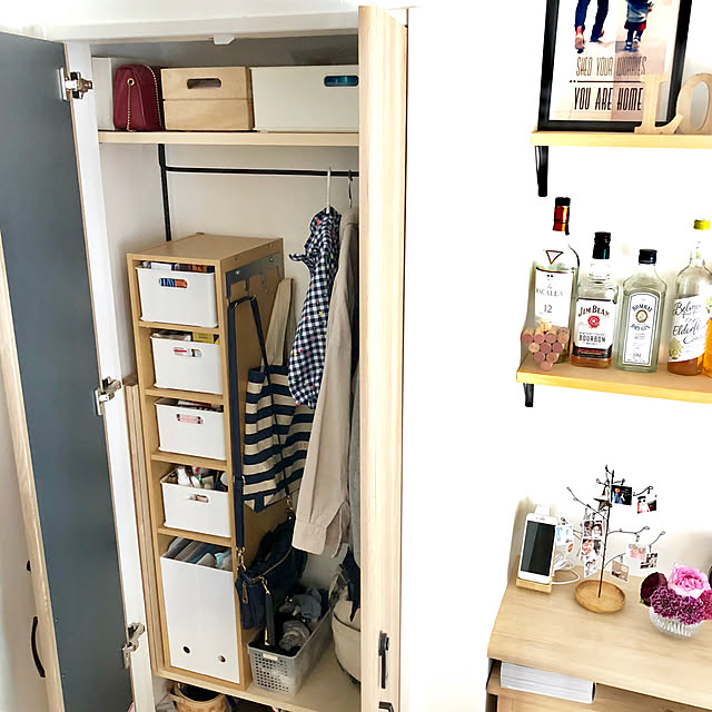 My Shelf,カラーボックス,ニトリ,クローゼットの中,見えない収納,リノベーション,ナチュラル,家事動線,生活動線,家事楽,北欧,カフェ風,エンラージ kazumi_innbの部屋