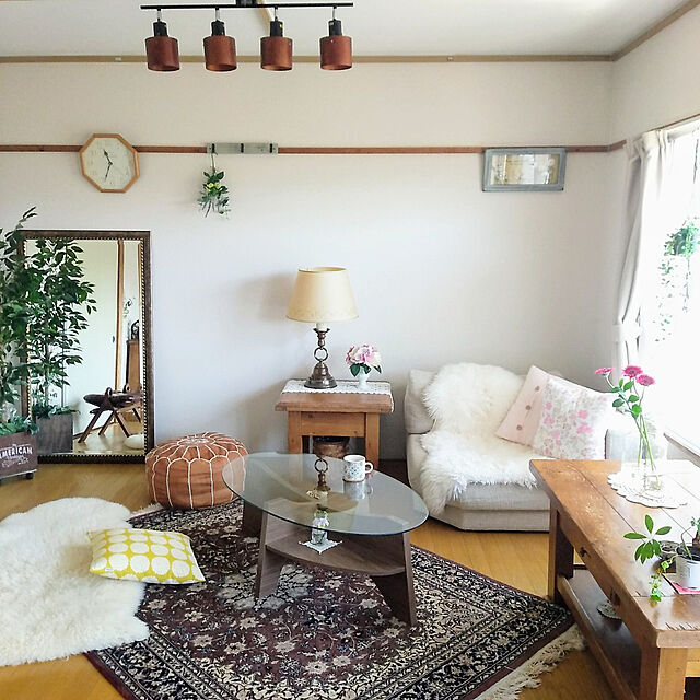 Lounge,リビングテーブル,団地,一人暮らし,築40年以上,無垢の家具,ガラスのテーブル sanaの部屋
