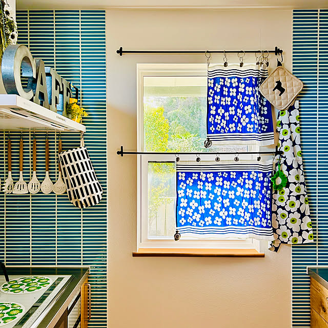 Kitchen,ティータオル,アルメダールス,marimekko,メトサンヴァキ,ベラミ,PCスペース,タイル壁,カーテン代わり,キッチンクロス,カーテンクリップ,ドムスチェア maric323の部屋