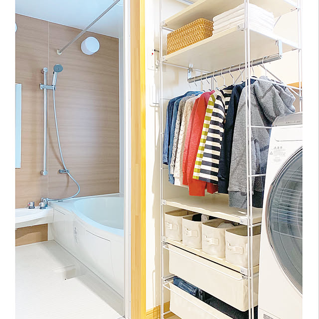 Bathroom,衣類収納,ユニットシェルフ,大掃除,シンプル,シンプルライフ,ナチュラルインテリア,ナチュラル,北欧インテリア,北欧,スウェーデンハウス,こどものいる暮らし,シンプルインテリア,楽天roomに載せてます ma.home___の部屋