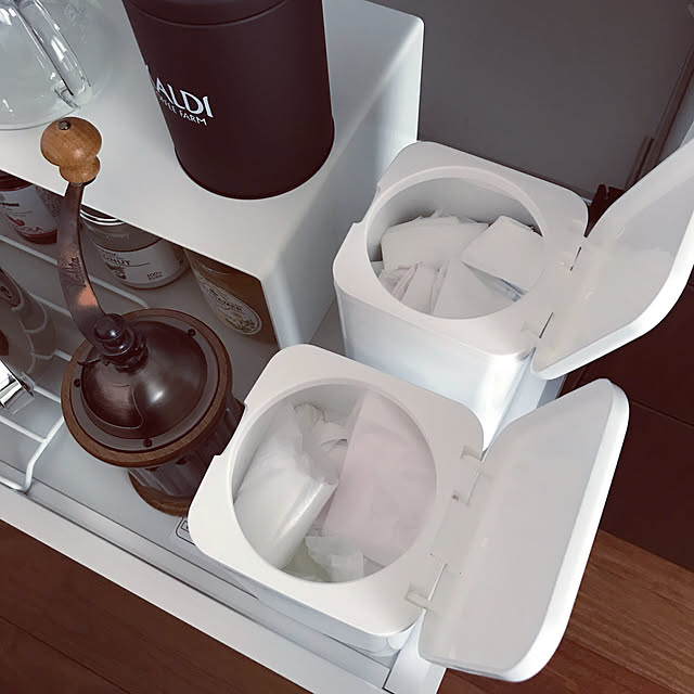 Kitchen,開けたバージョン,10000人の暮らし,セリア,○○のストック場所,ダストBOX,家電収納スペース,レジ袋ストック nsugi0710の部屋