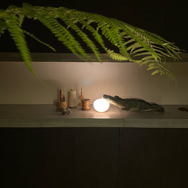 カウンター,飾り棚ディスプレイ,飾り棚,ワニぬいぐるみ,Philips Hueアンバサダー,スマート家電,Philips Hue,明かりに癒される,ポータブルライト,IKEAぬいぐるみ,くつろぎ空間,ライトアップ mukuの部屋