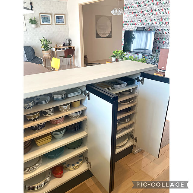 Kitchen,食器棚,エコカラット,キッチン収納,レクリント,LIXIL,mag掲載,エコカラットセルフ marukoの部屋