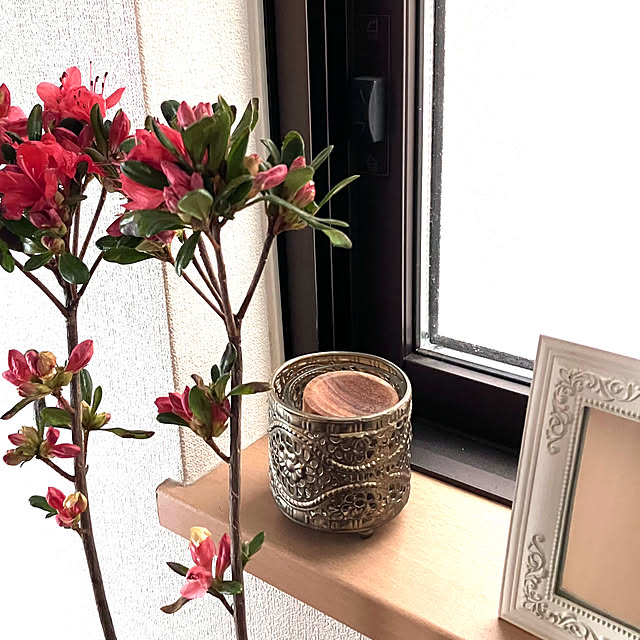 My Shelf,アロマディフューザー,つつじ,すっきり暮らす,香りのある暮らし,枝のある暮らし,真鍮キャンドルスタンド,ウッドアロマディフューザー,癒し,花のある暮らし banana_oの部屋