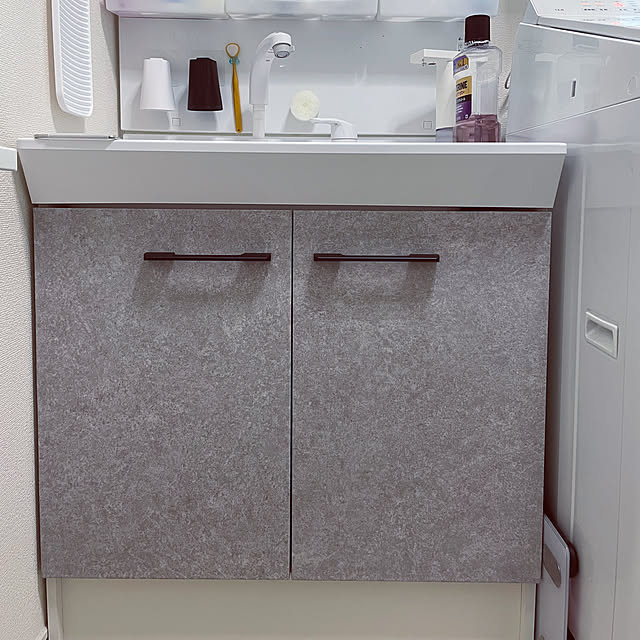 Bathroom,コンクリート風,リメイクシート,洗面台DIY bepooo03の部屋