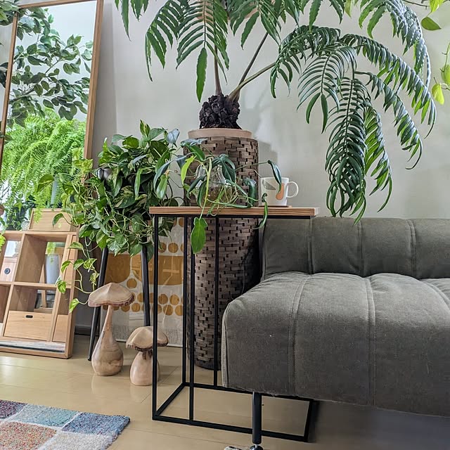 アイアン素材,サイドテーブル,アイアン家具,植物のある暮らし,観葉植物のある暮らし,北欧インテリア,コの字テーブル,北欧ナチュラルインテリア,間接照明のある暮らし,観葉植物インテリア,お部屋森化,コの字型テーブル,ソファー ayamameの部屋
