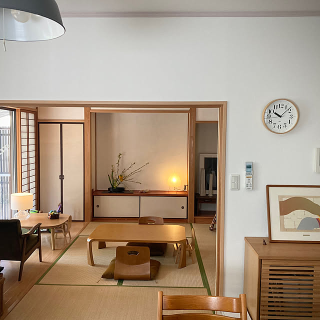 時計,平屋暮らし,子どもと暮らす,照明,和室,AKARI,生け花のある暮らし,フラワーベース,花器 kaoriの部屋