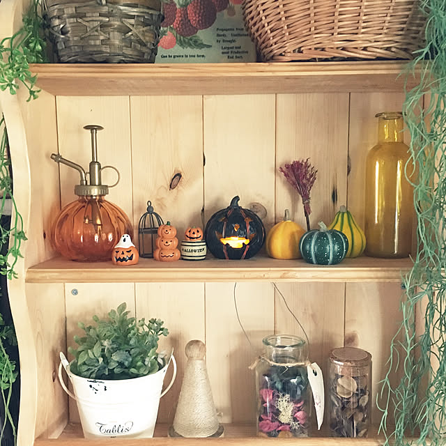 My Shelf,かぼちゃ雑貨,シェルフDIY,2018.10.3,ハロウィン,見て頂き感謝です♪,いつもありがとうございますʕ•ᴥ•ʔ,コメントお気遣いなく(⁎ᴗ͈ˬᴗ͈⁎),いいね！ありがとうございます♪,セリア,ハンドメイド,飾り棚 DIY,飾り棚,フェイクグリーン,セリア雑貨,ドライフラワー mintteaの部屋