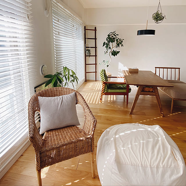 人をダメにするソファ,古道具,カフェ風,リノベーション,カフェ風インテリア,シンプルインテリア,珪藻土の壁,ナチュラルインテリア,ウッドブラインド,無垢床,緑のある暮らし,観葉植物のある暮らし,ウッドラダー,Lounge ohagiの部屋