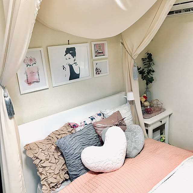 ガーリーインテリア,ホワイトインテリア,Francfranc,天蓋,MALM,HEMNES,ベッド,サイドテーブル,Bedroom,フランフラン rukiaの部屋
