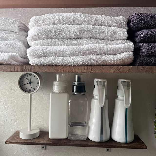 Bathroom,癒し,洗剤置き場,タオル置き場,紫陽花,あじさい,新入り,卓上目覚まし時計,Standard Products,スタンダードプロダクツ,プチプラインテリア okkunの部屋