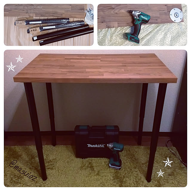 My Desk,一人暮らし,男前,フォローめっちゃ嬉しいです✯,いいねありがとうございます☺︎,1K,DIY,IKEA,マルトクショップ,ウォルナット,デスクDIY,makita masauiozの部屋