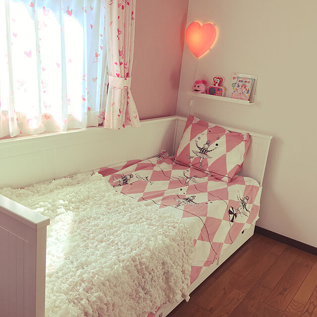 Bedroom,ピンクの壁,ハート好き♡,IKEA,IKEA ヘムネス lalaの部屋