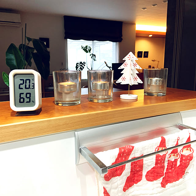 温湿度計,無印良品,クリスマスの色,ナチュラルインテリア,ナチュラル,シンプル,キャンドルスタンド,ストレリチアオーガスタ,ダウンライト,Kitchen cocoの部屋