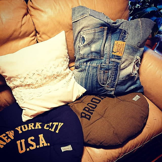 Lounge,ハンドメイド,いつもいいね！ありがとうございます♪,ありがとうございます,カフェ風インテリア,DIY,感謝,リメイク,デニムリメイク,デニム,クッションカバー mofukoの部屋