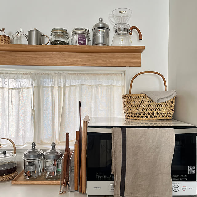 Kitchen,無印良品,シンプルインテリア,観葉植物のある暮らし,3COINS雑貨,癒し,北欧雑貨,北欧モダン,ダイソー,カゴが好き♡,かご収納,水切りカゴ,竹籠 siosai10の部屋