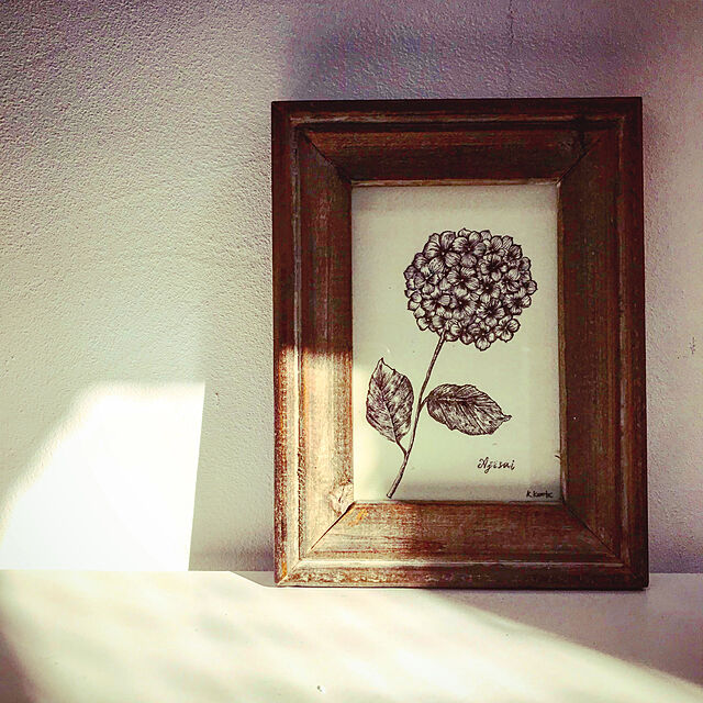 あじさいの絵,額装,フレーム,Flowers,花のある暮らし,イラスト手書き,My Shelf keeの部屋