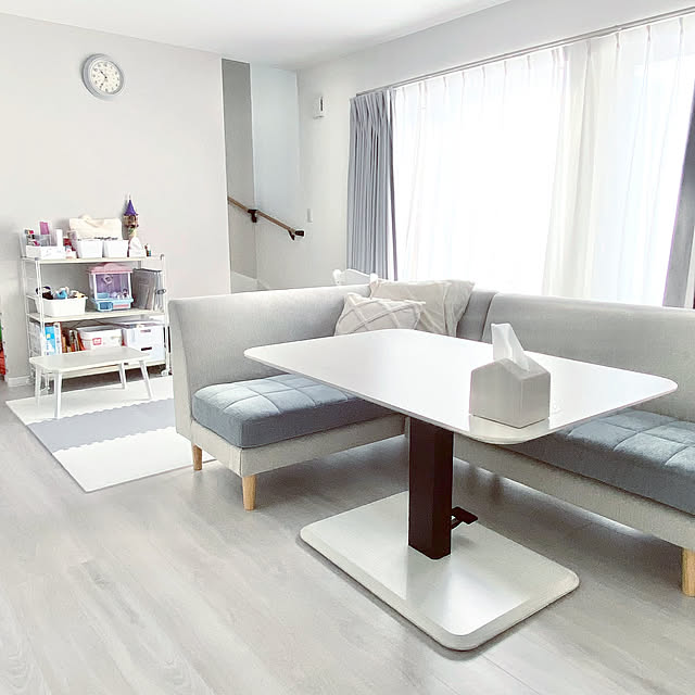 Lounge,グレー×ホワイト,スイートデコレーション,昇降式テーブル,ソファダイニング,新年の抱負,モノトーン sallyの部屋