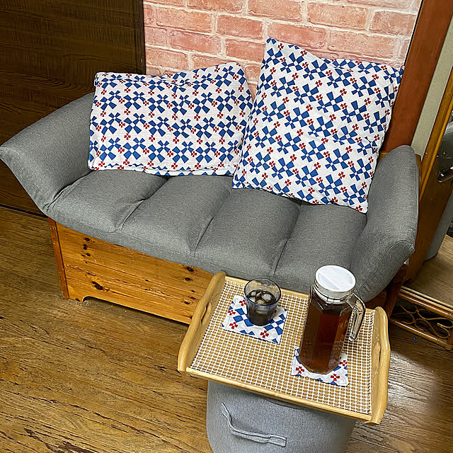 Lounge,IKEAの布団カバーリメイク,コースター,クッションカバー,クッションカバーを夏仕様に！,夏の暮らし準備,ティータイム,団地,IKEA,じゃないほうの使い方 mamiの部屋