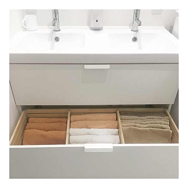 Bathroom,白が好き,洗面台,洗面所,タオル,ナチュラル,シンプルインテリア,ミニマリスト,シンプルライフ,こどもと暮らす。,整理整頓,収納アイデア,無印良品,収納,IKEA,シンプル,生活感,シンプルナチュラル,断捨離,北欧インテリア SIMPLEの部屋