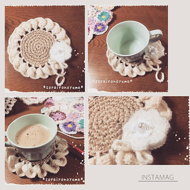 My Desk,お花モチーフ,ハンドメイド,かぎ針編み,かぎ針編み♡,麻ひも編み,編み雑貨,麻ひもで手作り,コースター,ナチュラル,雑貨 sorayumemishaの部屋