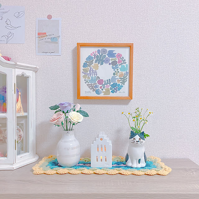 My Shelf,編み編みマット,mamaちゃんのクレイフラワー,ケーラー オマジオ,ケーラーアーバニア,お花を楽しむ,マトリカリア,シャンブルの雑貨,推しのいる生活,賃貸でも楽しく♪,いつも見てくださって、感謝です♡,イベント参加なのでコメントお気遣いなく♡,バーズワーズ,色のある暮らし yuyuの部屋